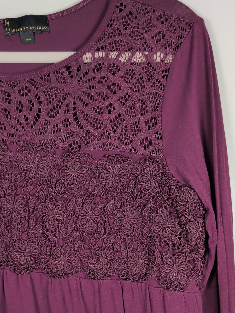 I Jeans By Buffalo Deep Plum Lace & Crochet Long-Sleeve Top - Picture 6 of 8